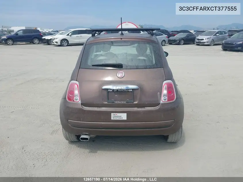 2012 Fiat 500 Pop VIN: 3C3CFFARXCT377555 Lot: 12657190