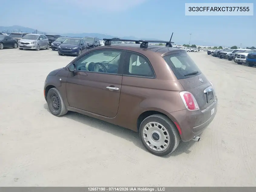 2012 Fiat 500 Pop VIN: 3C3CFFARXCT377555 Lot: 12657190