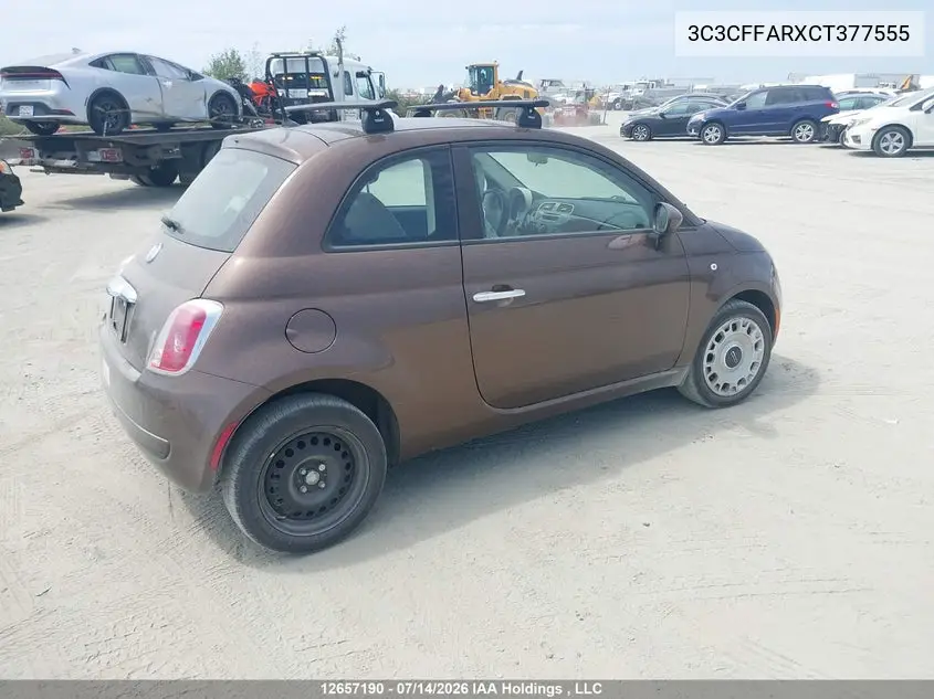 2012 Fiat 500 Pop VIN: 3C3CFFARXCT377555 Lot: 12657190