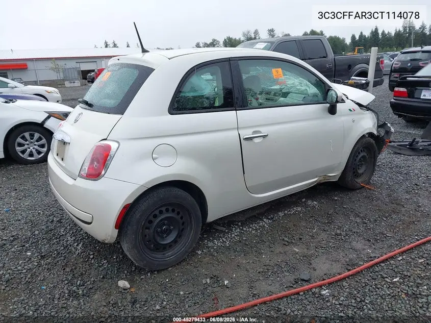 2012 Fiat 500 Pop VIN: 3C3CFFAR3CT114078 Lot: 45279433