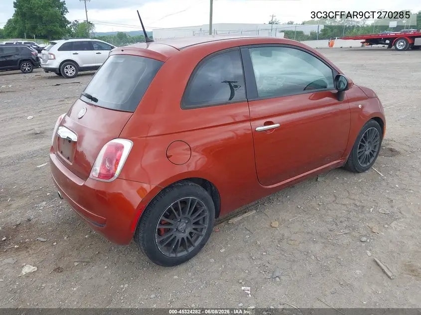 2012 Fiat 500 Pop VIN: 3C3CFFAR9CT270285 Lot: 45324282