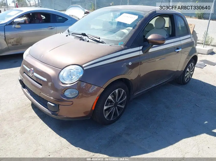 2012 Fiat 500 Pop VIN: 3C3CFFAR8CT330640 Lot: 45381412