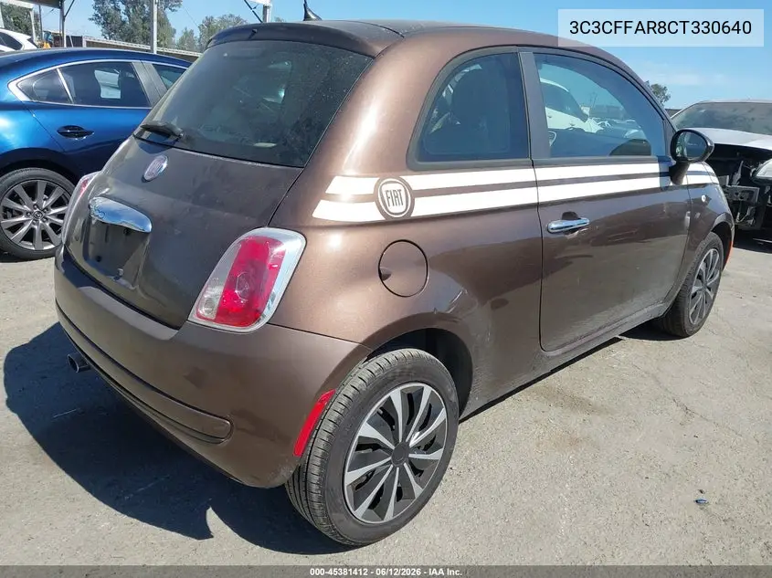 2012 Fiat 500 Pop VIN: 3C3CFFAR8CT330640 Lot: 45381412