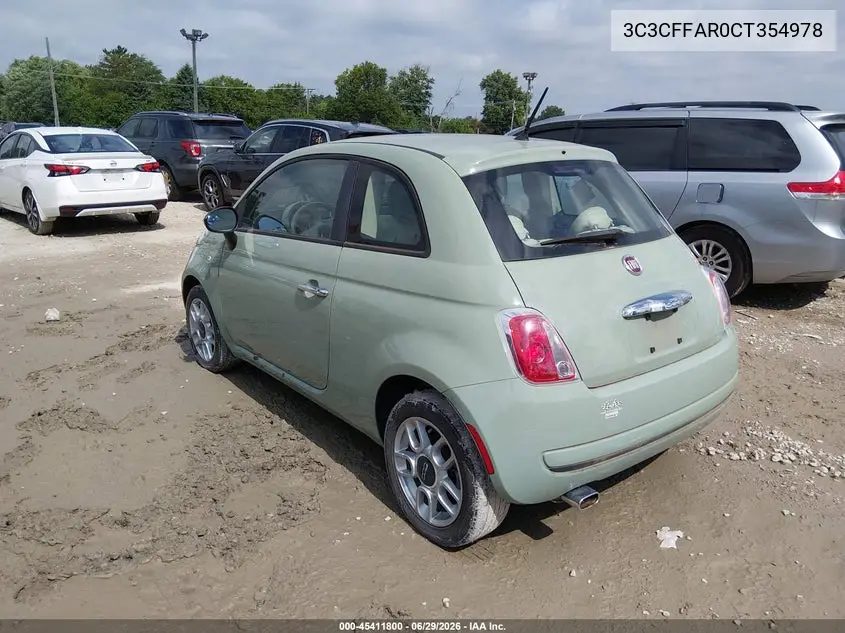 2012 Fiat 500 Pop VIN: 3C3CFFAR0CT354978 Lot: 45411800