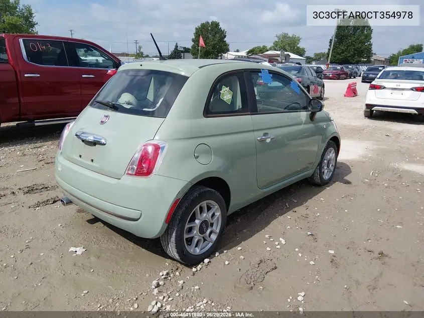 2012 Fiat 500 Pop VIN: 3C3CFFAR0CT354978 Lot: 45411800