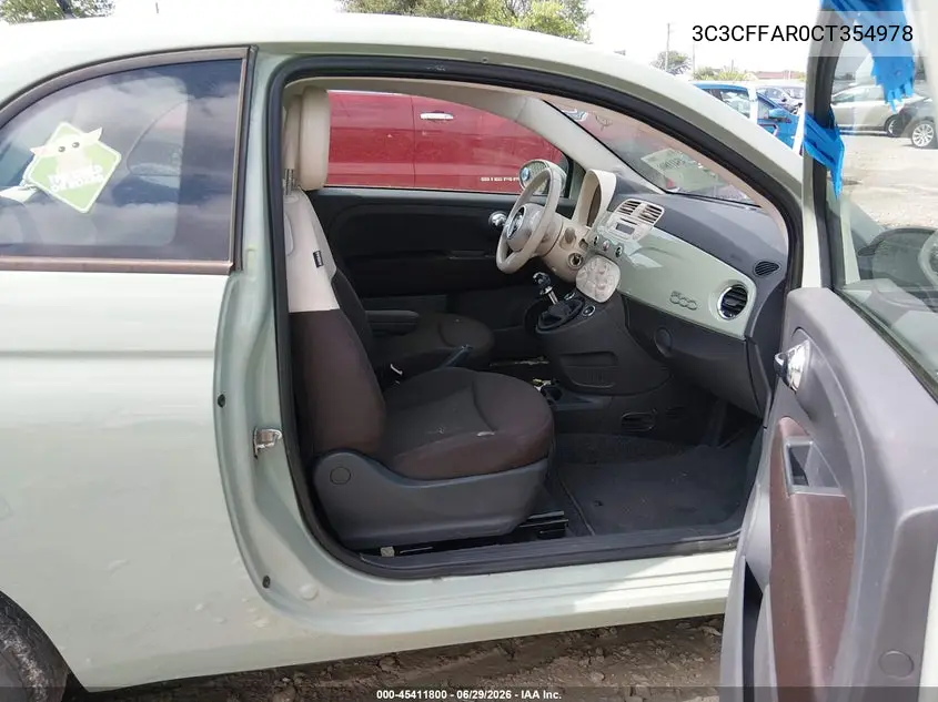 2012 Fiat 500 Pop VIN: 3C3CFFAR0CT354978 Lot: 45411800