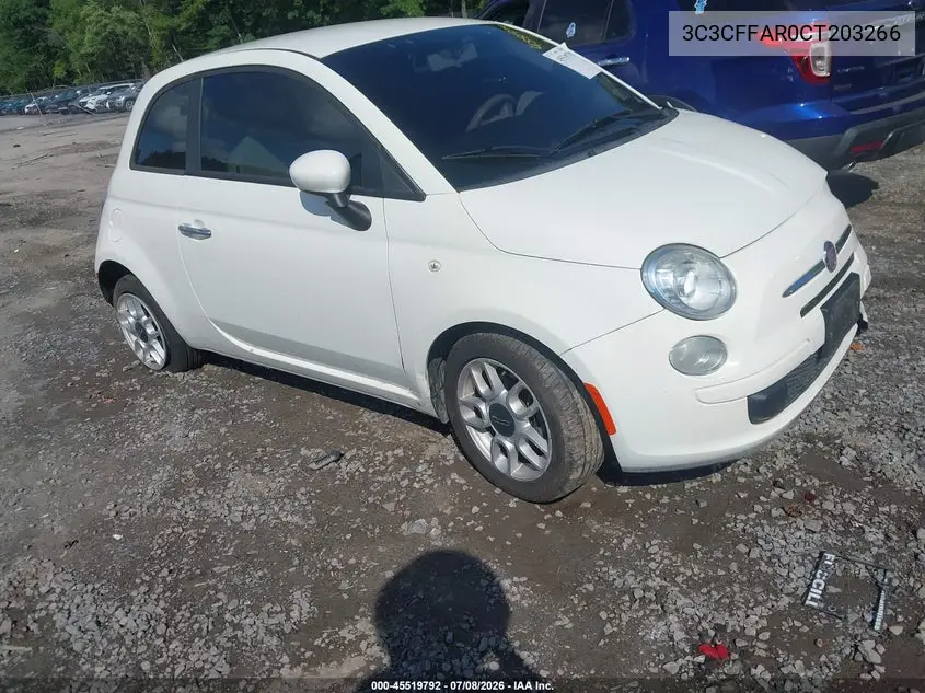 2012 Fiat 500 Pop VIN: 3C3CFFAR0CT203266 Lot: 45519792