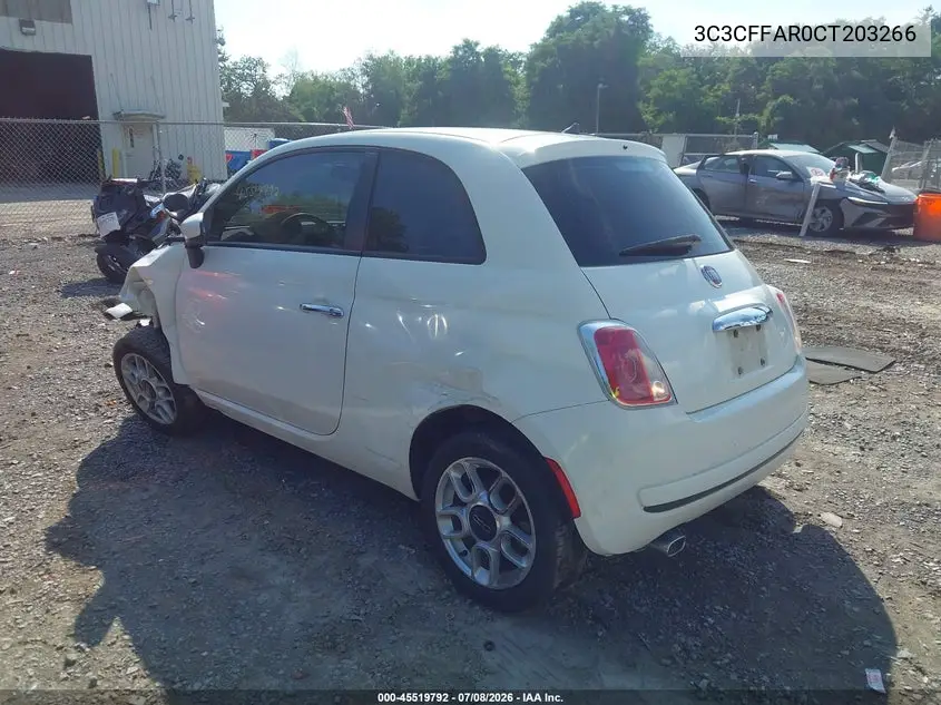 2012 Fiat 500 Pop VIN: 3C3CFFAR0CT203266 Lot: 45519792