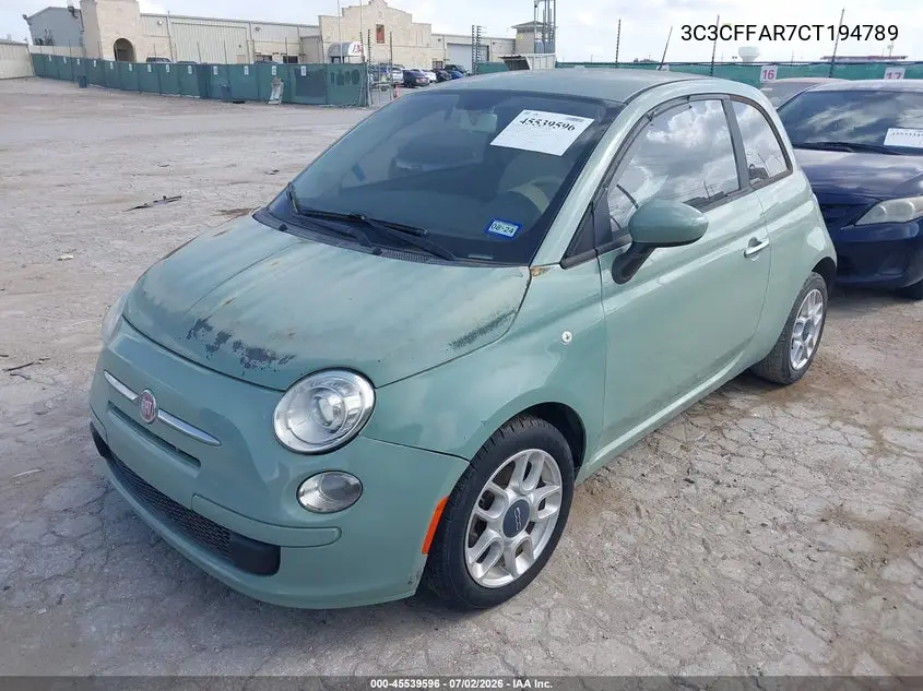 2012 Fiat 500 Pop VIN: 3C3CFFAR7CT194789 Lot: 45539596