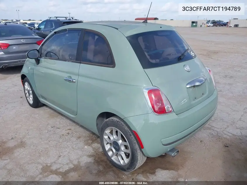2012 Fiat 500 Pop VIN: 3C3CFFAR7CT194789 Lot: 45539596