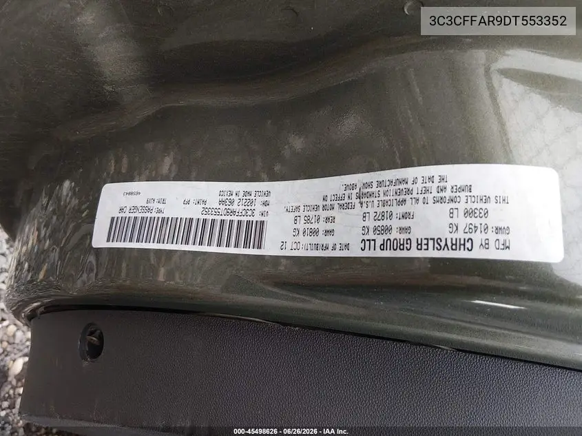 2013 Fiat 500 Pop VIN: 3C3CFFAR9DT553352 Lot: 45498626