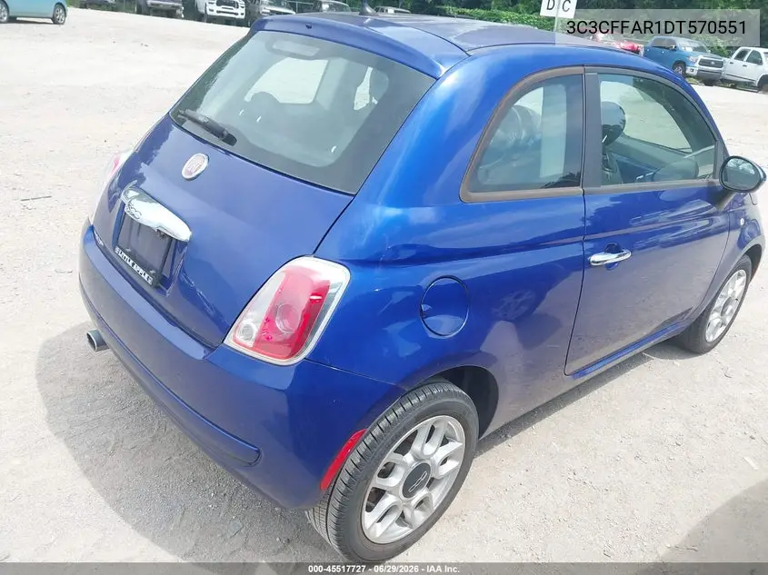 2013 Fiat 500 Pop VIN: 3C3CFFAR1DT570551 Lot: 45517727