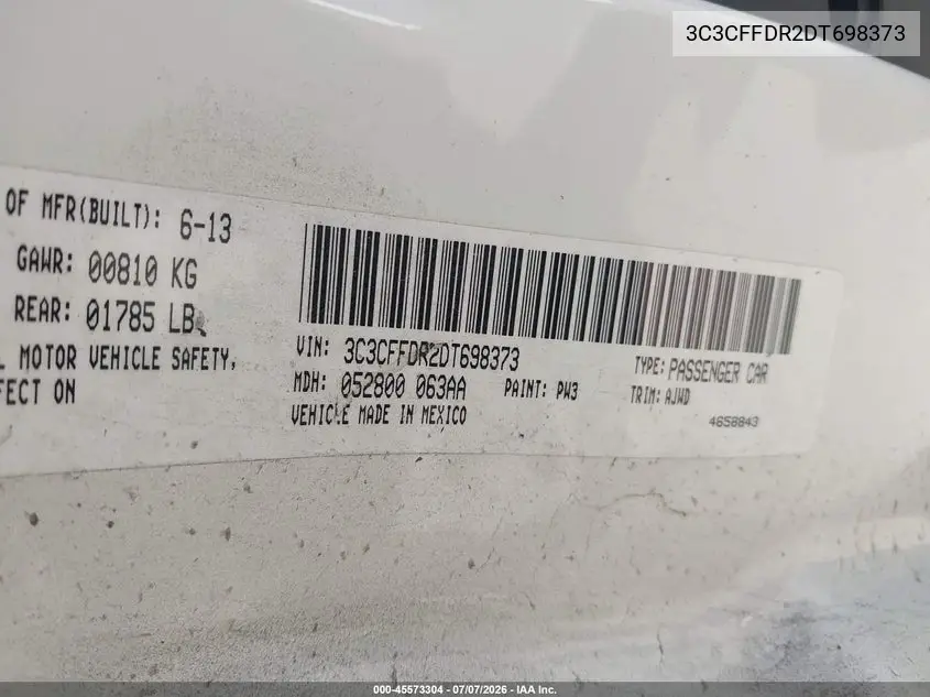 2013 Fiat 500C Pop VIN: 3C3CFFDR2DT698373 Lot: 45573304