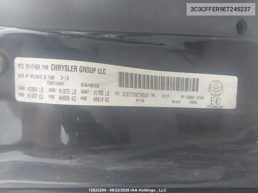 2014 Fiat 500 Lounge VIN: 3C3CFFER9ET245237 Lot: 12623294