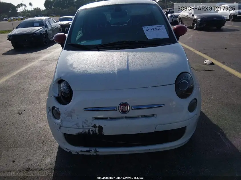2016 Fiat 500 Pop VIN: 3C3CFFARXGT217925 Lot: 45385827