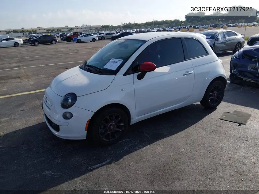 2016 Fiat 500 Pop VIN: 3C3CFFARXGT217925 Lot: 45385827