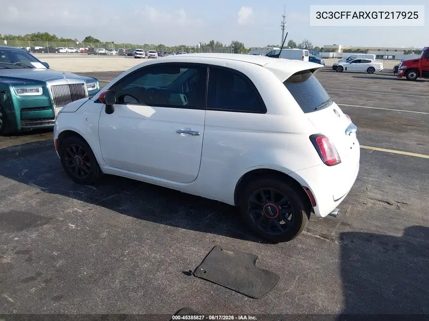 2016 Fiat 500 Pop VIN: 3C3CFFARXGT217925 Lot: 45385827