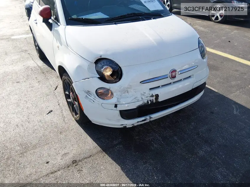 2016 Fiat 500 Pop VIN: 3C3CFFARXGT217925 Lot: 45385827
