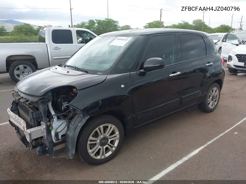 2018 Fiat 500L Pop VIN: ZFBCFAAH4JZ040796 Lot: 45056512