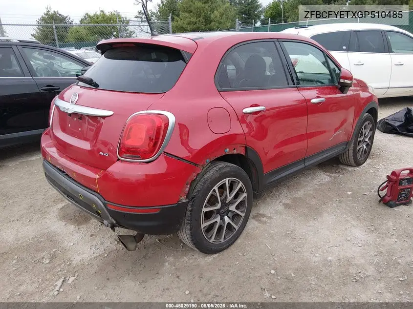2016 Fiat 500X Trekking Plus VIN: ZFBCFYETXGP510485 Lot: 45029190