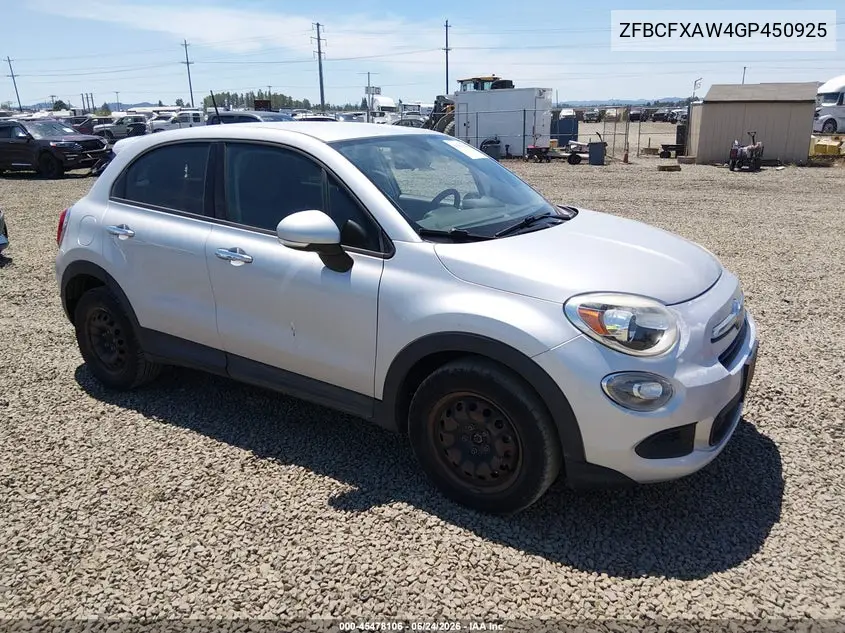 2016 Fiat 500X Pop VIN: ZFBCFXAW4GP450925 Lot: 45478106