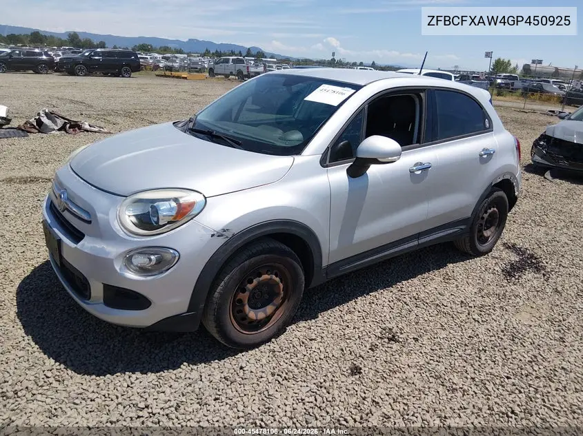 2016 Fiat 500X Pop VIN: ZFBCFXAW4GP450925 Lot: 45478106
