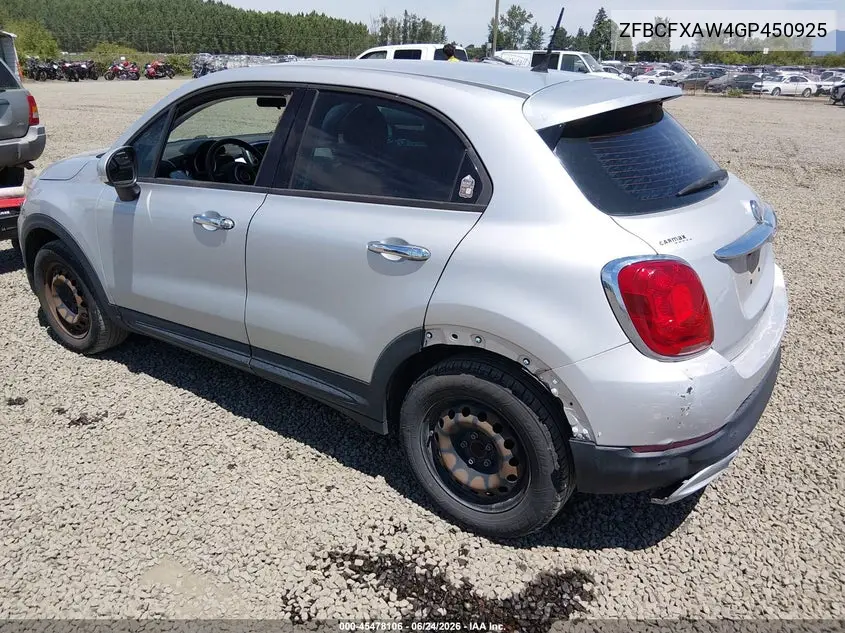 2016 Fiat 500X Pop VIN: ZFBCFXAW4GP450925 Lot: 45478106