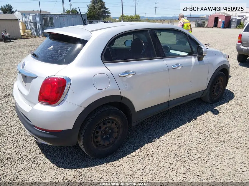 2016 Fiat 500X Pop VIN: ZFBCFXAW4GP450925 Lot: 45478106