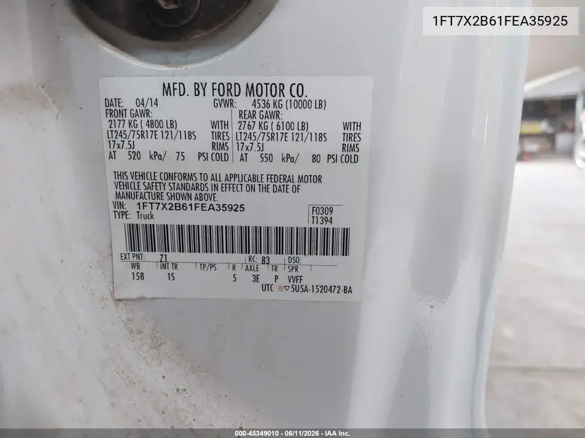 2015 Ford F-250 Xl VIN: 1FT7X2B61FEA35925 Lot: 45349010