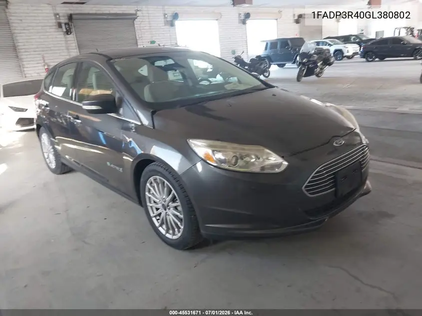 2016 Ford Focus Electric VIN: 1FADP3R40GL380802 Lot: 45531671