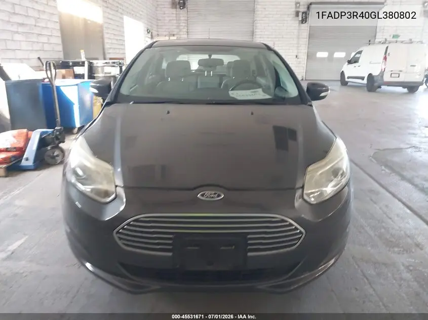 2016 Ford Focus Electric VIN: 1FADP3R40GL380802 Lot: 45531671