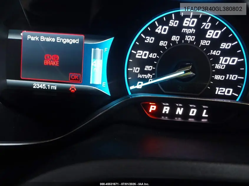 2016 Ford Focus Electric VIN: 1FADP3R40GL380802 Lot: 45531671