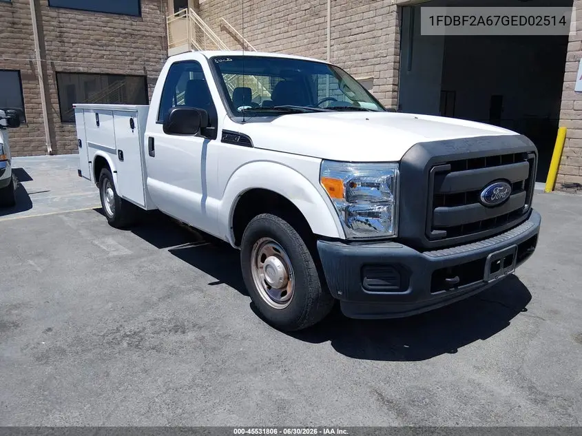 2016 Ford F-250 Xl/Xlt VIN: 1FDBF2A67GED02514 Lot: 45531806