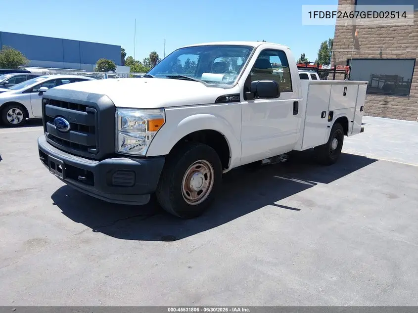2016 Ford F-250 Xl/Xlt VIN: 1FDBF2A67GED02514 Lot: 45531806