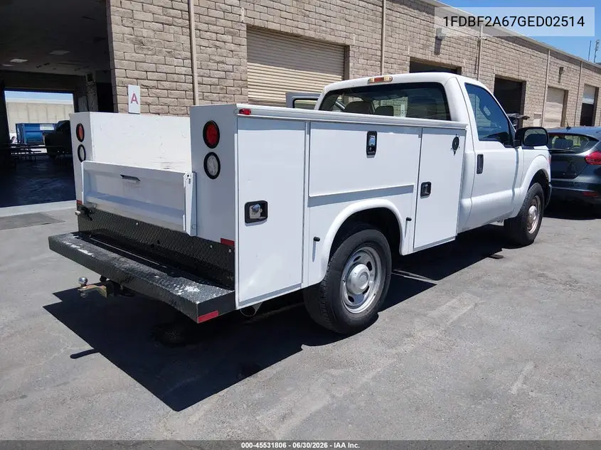 2016 Ford F-250 Xl/Xlt VIN: 1FDBF2A67GED02514 Lot: 45531806