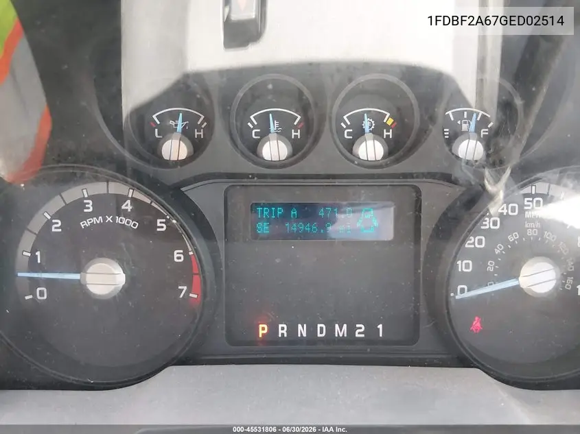 2016 Ford F-250 Xl/Xlt VIN: 1FDBF2A67GED02514 Lot: 45531806