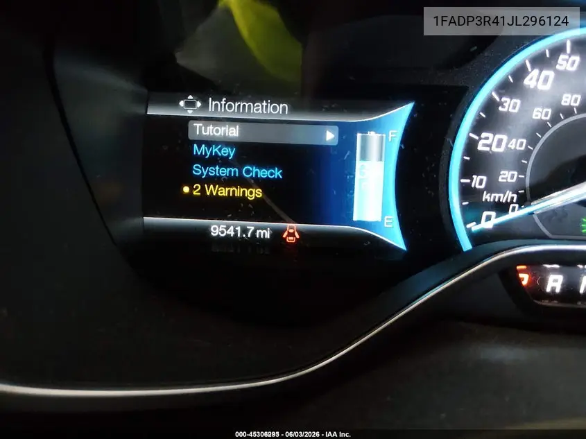 2018 Ford Focus Electric VIN: 1FADP3R41JL296124 Lot: 45306293