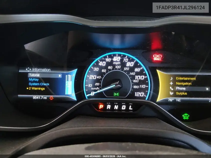 2018 Ford Focus Electric VIN: 1FADP3R41JL296124 Lot: 45306293