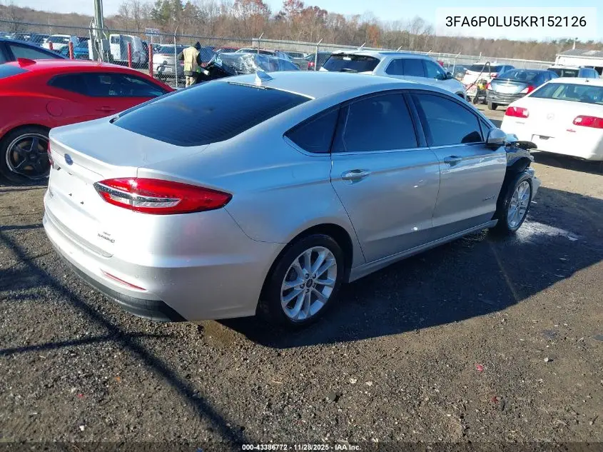 3FA6P0LU5KR152126 2019 Ford Fusion Hybrid Se