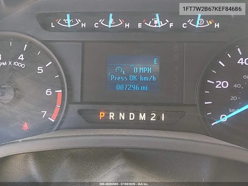 2019 Ford F-250 Xl VIN: 1FT7W2B67KEF84686 Lot: 45592605