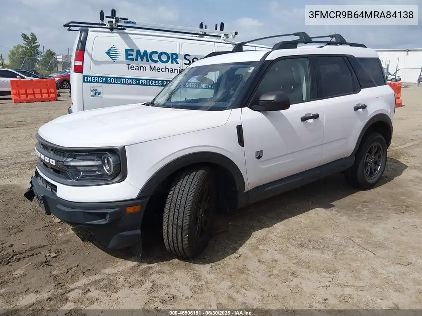 2021 Ford Bronco Sport Big Bend VIN: 3FMCR9B64MRA84138 Lot: 45506151