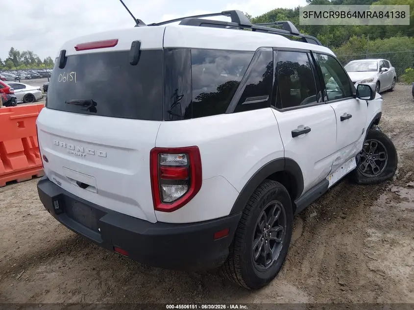 2021 Ford Bronco Sport Big Bend VIN: 3FMCR9B64MRA84138 Lot: 45506151