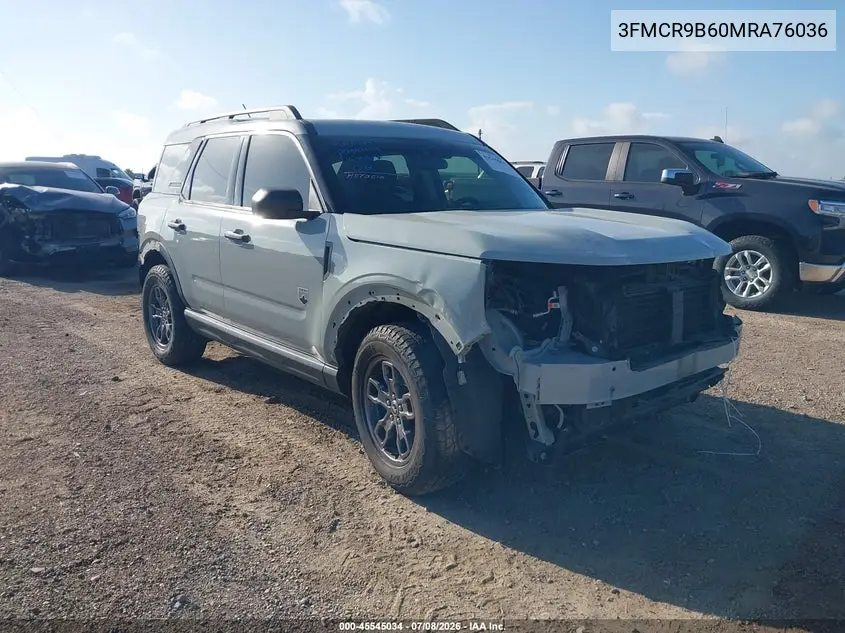 2021 Ford Bronco Sport Big Bend VIN: 3FMCR9B60MRA76036 Lot: 45545034