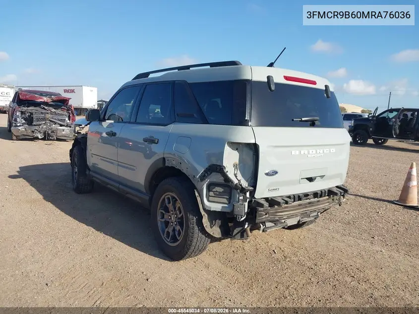 2021 Ford Bronco Sport Big Bend VIN: 3FMCR9B60MRA76036 Lot: 45545034