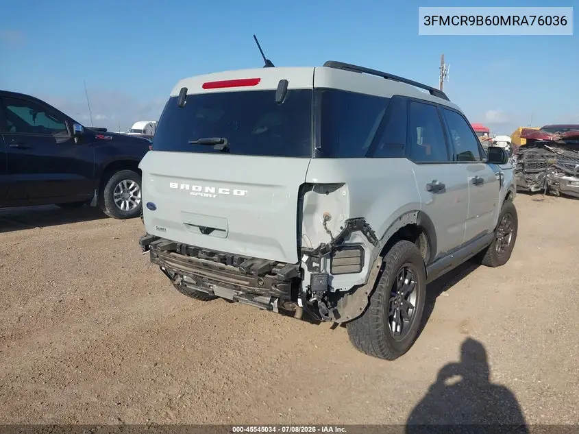 2021 Ford Bronco Sport Big Bend VIN: 3FMCR9B60MRA76036 Lot: 45545034