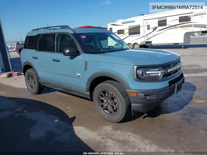 2021 Ford Bronco Sport Big Bend VIN: 3FMCR9B61MRA72514 Lot: 45554808