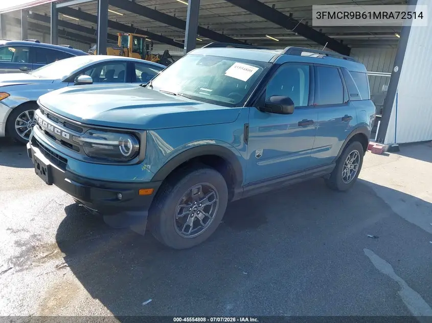 2021 Ford Bronco Sport Big Bend VIN: 3FMCR9B61MRA72514 Lot: 45554808