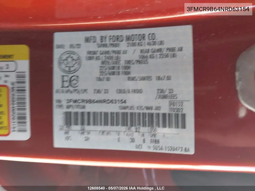 2022 Ford Bronco Sport Big Bend VIN: 3FMCR9B64NRD63154 Lot: 12608540
