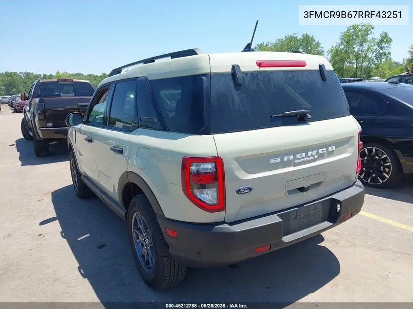 2024 Ford Bronco Sport Big Bend VIN: 3FMCR9B67RRF43251 Lot: 45212788