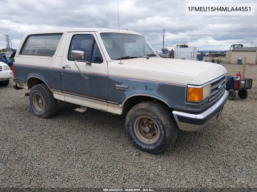 1991 Ford Bronco U100 VIN: 1FMEU15H4MLA44551 Lot: 45263333